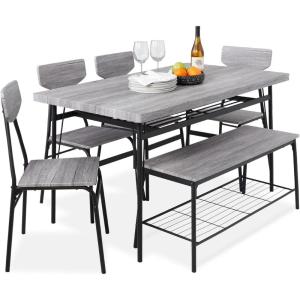 imageBest Choice Products 6Piece 55in Modern Dining Set for Home Kitchen Dining Room wStorage Racks Rectangular Table Bench 4 Chairs Steel Frame  BrownGrey
