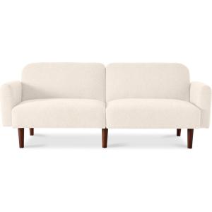 imageBest Choice Products 77quot Mid Century Modern Velvet Loveseat Sofa Couch Convertible Sofa Sleeper Bed wReal Wood Removable Armrest  PlumBoucle  Ivory