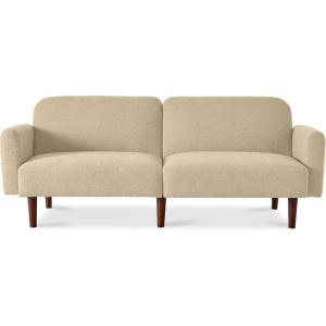 imageBest Choice Products 77quot Mid Century Modern Velvet Loveseat Sofa Couch Convertible Sofa Sleeper Bed wReal Wood Removable Armrest  PlumBoucle  Oatmeal