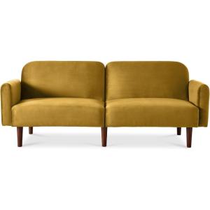 imageBest Choice Products 77quot Mid Century Modern Velvet Loveseat Sofa Couch Convertible Sofa Sleeper Bed wReal Wood Removable Armrest  PlumVelvet  Antique Gold