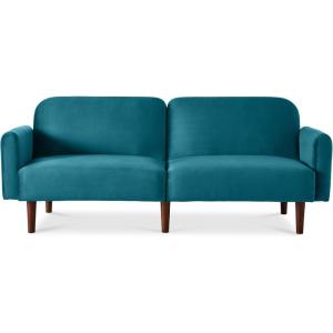 imageBest Choice Products 77quot Mid Century Modern Velvet Loveseat Sofa Couch Convertible Sofa Sleeper Bed wReal Wood Removable Armrest  PlumVelvet  Deep Teal