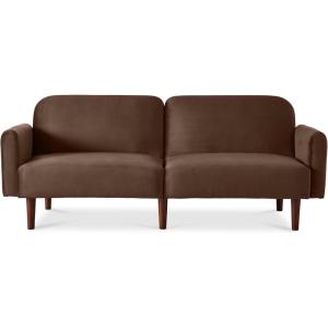 imageBest Choice Products 77quot Mid Century Modern Velvet Loveseat Sofa Couch Convertible Sofa Sleeper Bed wReal Wood Removable Armrest  PlumVelvet  Mocha Brown
