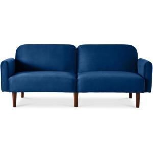 imageBest Choice Products 77quot Mid Century Modern Velvet Loveseat Sofa Couch Convertible Sofa Sleeper Bed wReal Wood Removable Armrest  PlumVelvet  Navy Blue