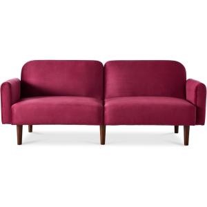 imageBest Choice Products 77quot Mid Century Modern Velvet Loveseat Sofa Couch Convertible Sofa Sleeper Bed wReal Wood Removable Armrest  PlumVelvet  Raspberry