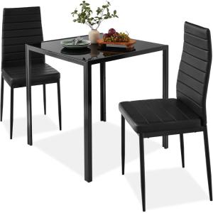 imageBest Choice Products 7Piece Glass Dining Set Modern Kitchen Table Furniture for Dining Room Dinette Compact SpaceSaving wGlass Tabletop 6 Upholstered PU Chairs Metal Steel Frame  BlackBlack