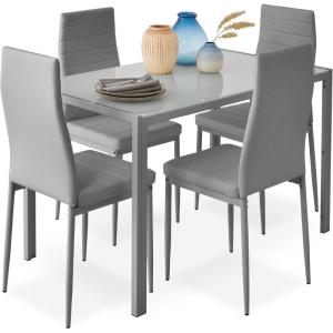 imageBest Choice Products 7Piece Glass Dining Set Modern Kitchen Table Furniture for Dining Room Dinette Compact SpaceSaving wGlass Tabletop 6 Upholstered PU Chairs Metal Steel Frame  BlackGrey
