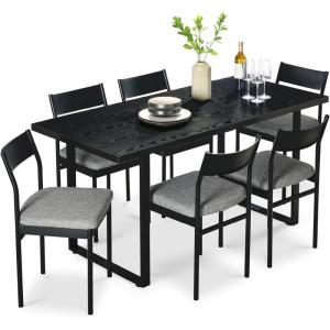 imageBest Choice Products 7Piece Modern Dining Room Set Kitchen Table Set Dining Table w 6 Chairs Upholstered Cushions Solid Metal Frame Curved Backrest  BlackIvoryBlackGray