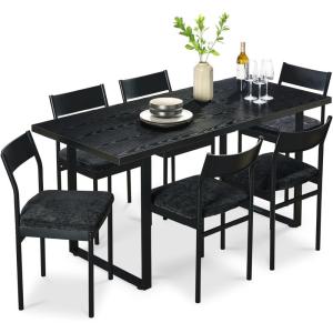imageBest Choice Products 7Piece Modern Dining Room Set Kitchen Table Set Dining Table w 6 Chairs Upholstered Cushions Solid Metal Frame Curved Backrest  BlackIvoryBlackBlack