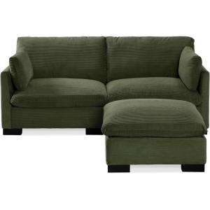 imageBest Choice Products 82in Modular Cloud Pillowtop Loveseat Sofa Deep Seat Sectional Couch wStorage Ottoman Plush Corduroy Fabric Real Wood Frame and Legs  IvoryMoss Green
