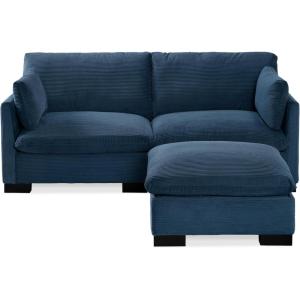imageBest Choice Products 82in Modular Cloud Pillowtop Loveseat Sofa Deep Seat Sectional Couch wStorage Ottoman Plush Corduroy Fabric Real Wood Frame and Legs  IvoryStone Blue