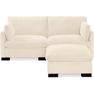 imageBest Choice Products 82in Modular Cloud Pillowtop Loveseat Sofa Deep Seat Sectional Couch wStorage Ottoman Plush Corduroy Fabric Real Wood Frame and Legs  IvoryIvory