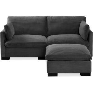 imageBest Choice Products 82in Modular Cloud Pillowtop Loveseat Sofa Deep Seat Sectional Couch wStorage Ottoman Plush Corduroy Fabric Real Wood Frame and Legs  IvoryGrey