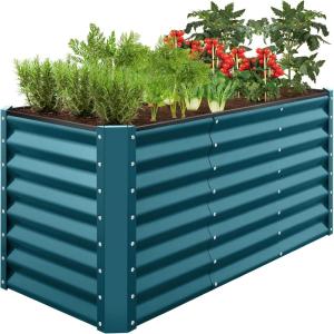 imageBest Choice Products 8x4x2ft Outdoor Metal Raised Garden Bed Deep Root Planter Box for Vegetables Flowers Herbs and Succulents w 478 Gallon Capacity  TerracottaPeacock Blue