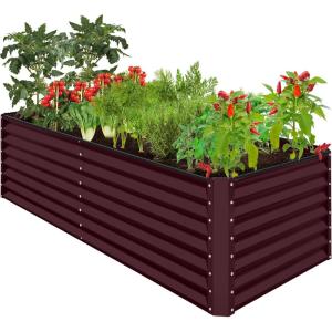 imageBest Choice Products 8x4x2ft Outdoor Metal Raised Garden Bed Deep Root Planter Box for Vegetables Flowers Herbs and Succulents w 478 Gallon Capacity  TerracottaBurgundy