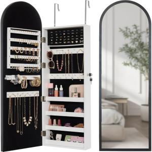 imageBest Choice Products Arch Mirror Jewelry Cabinet Jewelry Storage Organizer Armoire Lockable Wall or Door Mountable FullLength Mirror  BlackBlack