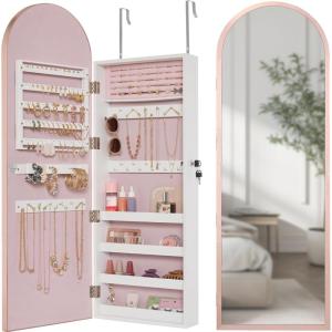 imageBest Choice Products Arch Mirror Jewelry Cabinet Jewelry Storage Organizer Armoire Lockable Wall or Door Mountable FullLength Mirror  BlackRose Gold