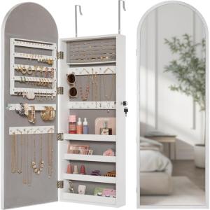 imageBest Choice Products Arch Mirror Jewelry Cabinet Jewelry Storage Organizer Armoire Lockable Wall or Door Mountable FullLength Mirror  BlackSilver