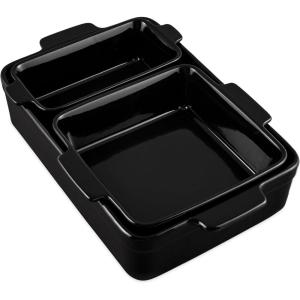 imageBest Choice Products Bakeware Set Baking Dish Set 3Piece Nonstick ToxinFree Ceramic Serving Dishes Casserole Bread Loaf Square Pan SpaceSaving Nesting Design  Vanilla ButtercreamBlack Licorice