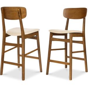 imageBest Choice Products Bar Stool Set of 2 Modern Farmhouse Counter Height Stools wArmless Upholstered Cushioned Seat Wooden Curved Backrest  WalnutCreamWalnutCream