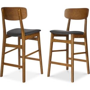 imageBest Choice Products Bar Stool Set of 2 Modern Farmhouse Counter Height Stools wArmless Upholstered Cushioned Seat Wooden Curved Backrest  WalnutCreamWalnutCharcoal