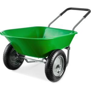 imageBest Choice Products DualWheel Home Utility Yard Wheelbarrow Garden Cart wBuiltin Stand for Lawn Gardening Construction  GrayBright Green