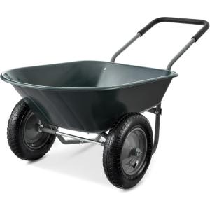imageBest Choice Products DualWheel Home Utility Yard Wheelbarrow Garden Cart wBuiltin Stand for Lawn Gardening Construction  GrayDark Gray