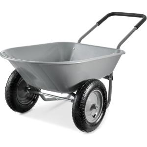 imageBest Choice Products DualWheel Home Utility Yard Wheelbarrow Garden Cart wBuiltin Stand for Lawn Gardening Construction  GrayGray
