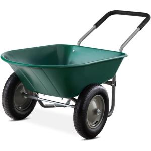 imageBest Choice Products DualWheel Home Utility Yard Wheelbarrow Garden Cart wBuiltin Stand for Lawn Gardening Construction  GrayGreen