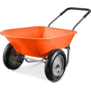 imageBest Choice Products DualWheel Home Utility Yard Wheelbarrow Garden Cart wBuiltin Stand for Lawn Gardening Construction  GrayOrange