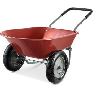 imageBest Choice Products DualWheel Home Utility Yard Wheelbarrow Garden Cart wBuiltin Stand for Lawn Gardening Construction  GrayRed