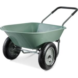 imageBest Choice Products DualWheel Home Utility Yard Wheelbarrow Garden Cart wBuiltin Stand for Lawn Gardening Construction  GraySeafoam