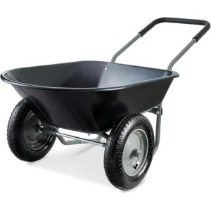 imageBest Choice Products DualWheel Home Utility Yard Wheelbarrow Garden Cart wBuiltin Stand for Lawn Gardening Construction  GraySolid Black