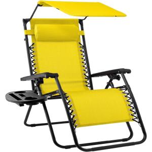 imageBest Choice Products Folding Zero Gravity Outdoor Recliner Patio Lounge Chair wAdjustable Canopy Shade Headrest Side Accessory Tray Textilene Mesh  SandSunflower Yellow