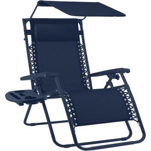imageBest Choice Products Folding Zero Gravity Outdoor Recliner Patio Lounge Chair wAdjustable Canopy Shade Headrest Side Accessory Tray Textilene Mesh  SandNavy