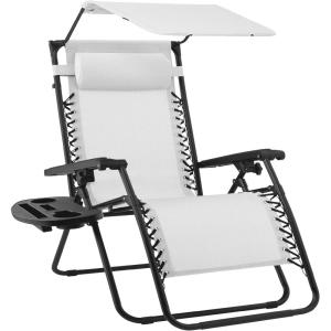 imageBest Choice Products Folding Zero Gravity Outdoor Recliner Patio Lounge Chair wAdjustable Canopy Shade Headrest Side Accessory Tray Textilene Mesh  SandWhiteBlack