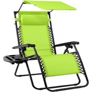 imageBest Choice Products Folding Zero Gravity Outdoor Recliner Patio Lounge Chair wAdjustable Canopy Shade Headrest Side Accessory Tray Textilene Mesh  SandLime Green