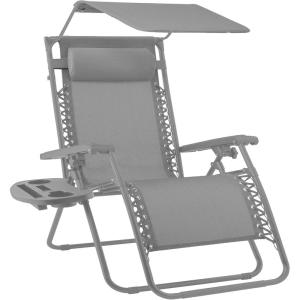 imageBest Choice Products Folding Zero Gravity Outdoor Recliner Patio Lounge Chair wAdjustable Canopy Shade Headrest Side Accessory Tray Textilene Mesh  SandDove Gray