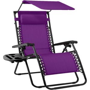 imageBest Choice Products Folding Zero Gravity Outdoor Recliner Patio Lounge Chair wAdjustable Canopy Shade Headrest Side Accessory Tray Textilene Mesh  SandAmethyst Purple