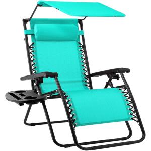 imageBest Choice Products Folding Zero Gravity Outdoor Recliner Patio Lounge Chair wAdjustable Canopy Shade Headrest Side Accessory Tray Textilene Mesh  SandMint