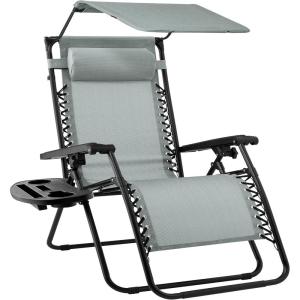 imageBest Choice Products Folding Zero Gravity Outdoor Recliner Patio Lounge Chair wAdjustable Canopy Shade Headrest Side Accessory Tray Textilene Mesh  SandStardew