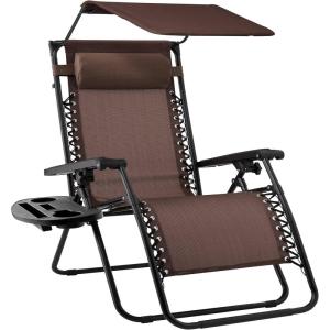 imageBest Choice Products Folding Zero Gravity Outdoor Recliner Patio Lounge Chair wAdjustable Canopy Shade Headrest Side Accessory Tray Textilene Mesh  SandBrown