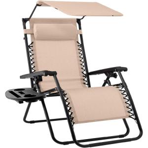 imageBest Choice Products Folding Zero Gravity Outdoor Recliner Patio Lounge Chair wAdjustable Canopy Shade Headrest Side Accessory Tray Textilene Mesh  SandSand