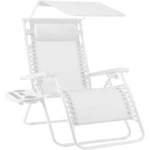 imageBest Choice Products Folding Zero Gravity Outdoor Recliner Patio Lounge Chair wAdjustable Canopy Shade Headrest Side Accessory Tray Textilene Mesh  SandSnow