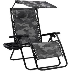 imageBest Choice Products Folding Zero Gravity Outdoor Recliner Patio Lounge Chair wAdjustable Canopy Shade Headrest Side Accessory Tray Textilene Mesh  SandCamouflage