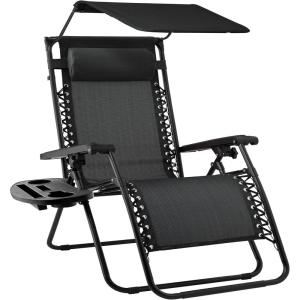 imageBest Choice Products Folding Zero Gravity Outdoor Recliner Patio Lounge Chair wAdjustable Canopy Shade Headrest Side Accessory Tray Textilene Mesh  SandBlack