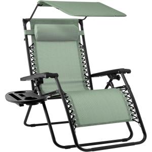 imageBest Choice Products Folding Zero Gravity Outdoor Recliner Patio Lounge Chair wAdjustable Canopy Shade Headrest Side Accessory Tray Textilene Mesh  SandSage Green