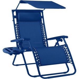 imageBest Choice Products Folding Zero Gravity Outdoor Recliner Patio Lounge Chair wAdjustable Canopy Shade Headrest Side Accessory Tray Textilene Mesh  SandMarine