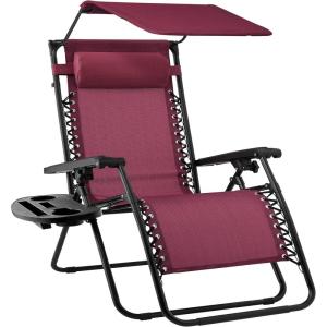 imageBest Choice Products Folding Zero Gravity Outdoor Recliner Patio Lounge Chair wAdjustable Canopy Shade Headrest Side Accessory Tray Textilene Mesh  SandBurgundy