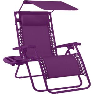 imageBest Choice Products Folding Zero Gravity Outdoor Recliner Patio Lounge Chair wAdjustable Canopy Shade Headrest Side Accessory Tray Textilene Mesh  SandAmethyst