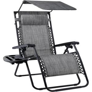 imageBest Choice Products Folding Zero Gravity Outdoor Recliner Patio Lounge Chair wAdjustable Canopy Shade Headrest Side Accessory Tray Textilene Mesh  SandGrey